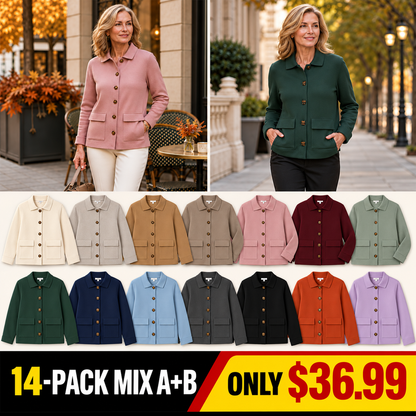 Women's Soft-Knit Collared Button Pocket Jacket