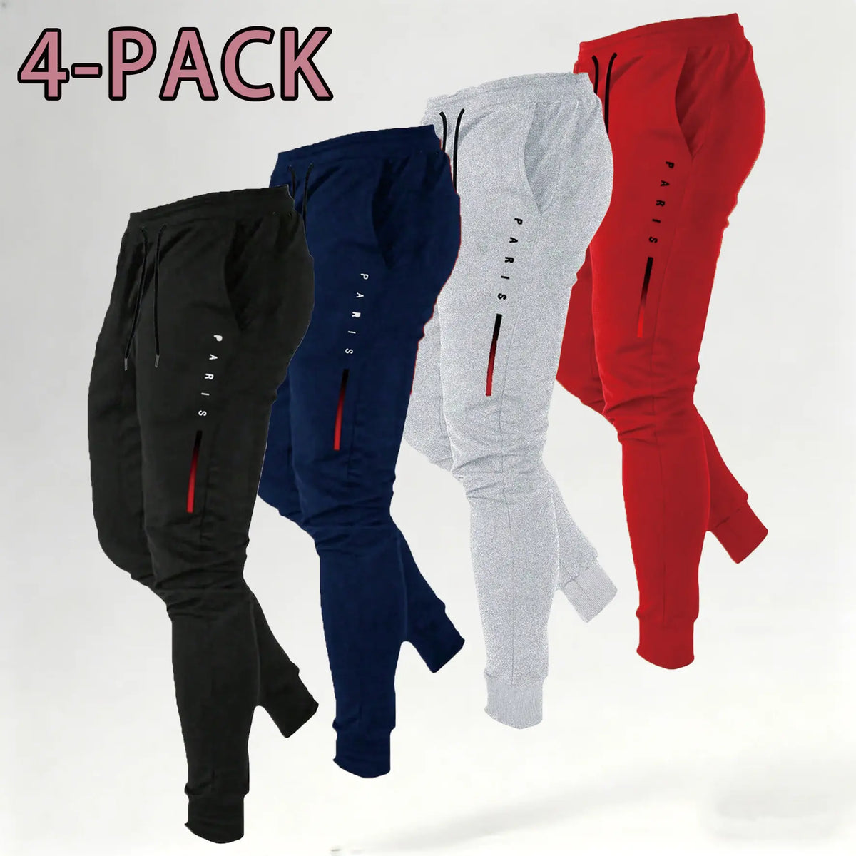 Men's Print Athleisure Joggers 3-Pack (Black, Gray, Navy)