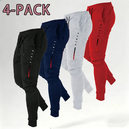 Men's Print Athleisure Joggers 3-Pack (Black, Gray, Navy)