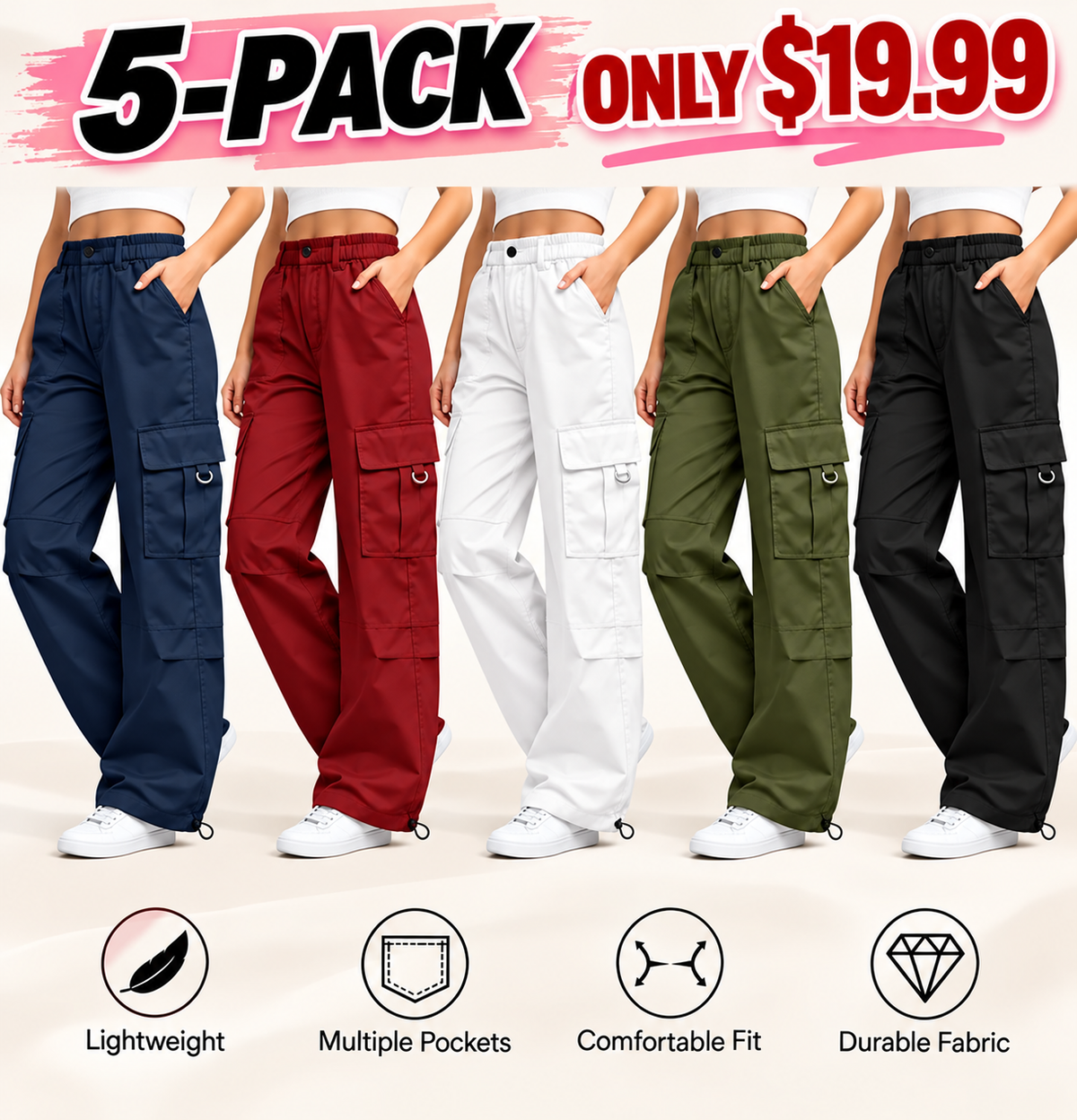 Women's Multifunctional Cargo Pants Set with Pockets