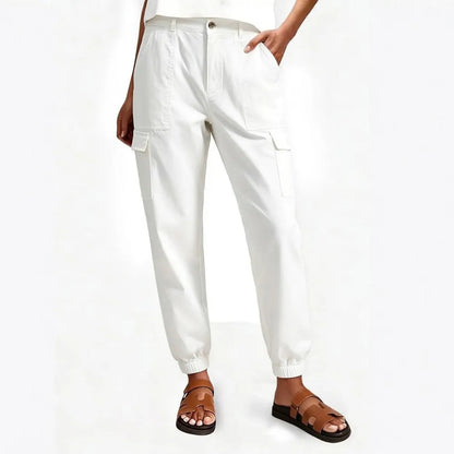 ⚡FINAL SALE⚡ Lightweight Cotton-Blend Cargo Joggers for Women – Elastic Cuff Utility Pants