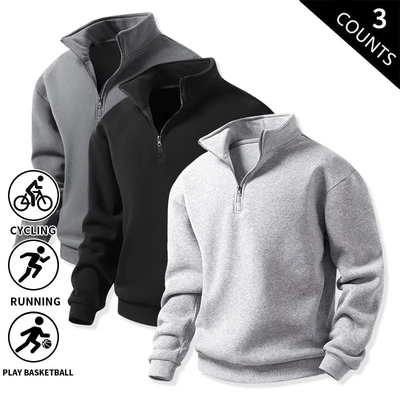 Men's Quarter-Zip Fleece Sweatshirts – Single or 3-Pack