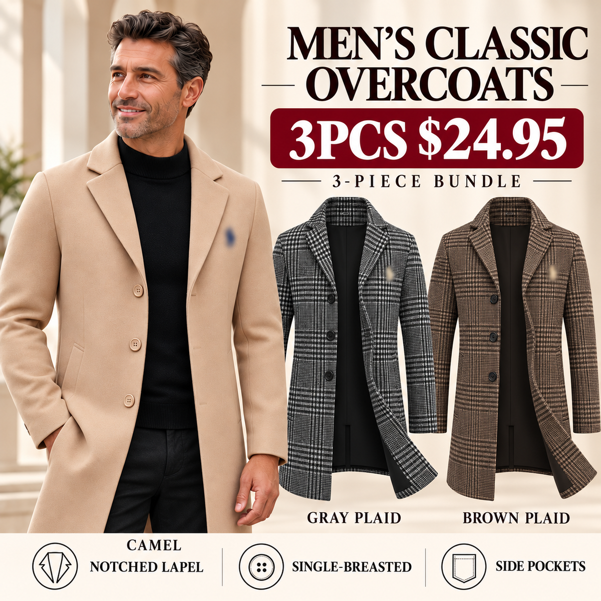 🔥 BESTSELLER | 3PCS $24.95 | Men's Classic Single-Breasted Overcoat