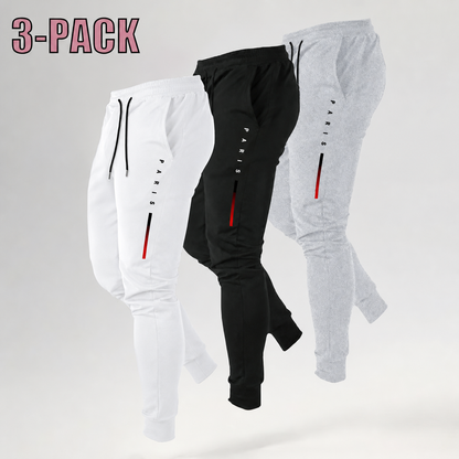 Men's Print Athleisure Joggers 3-Pack (Black, Gray, Navy)